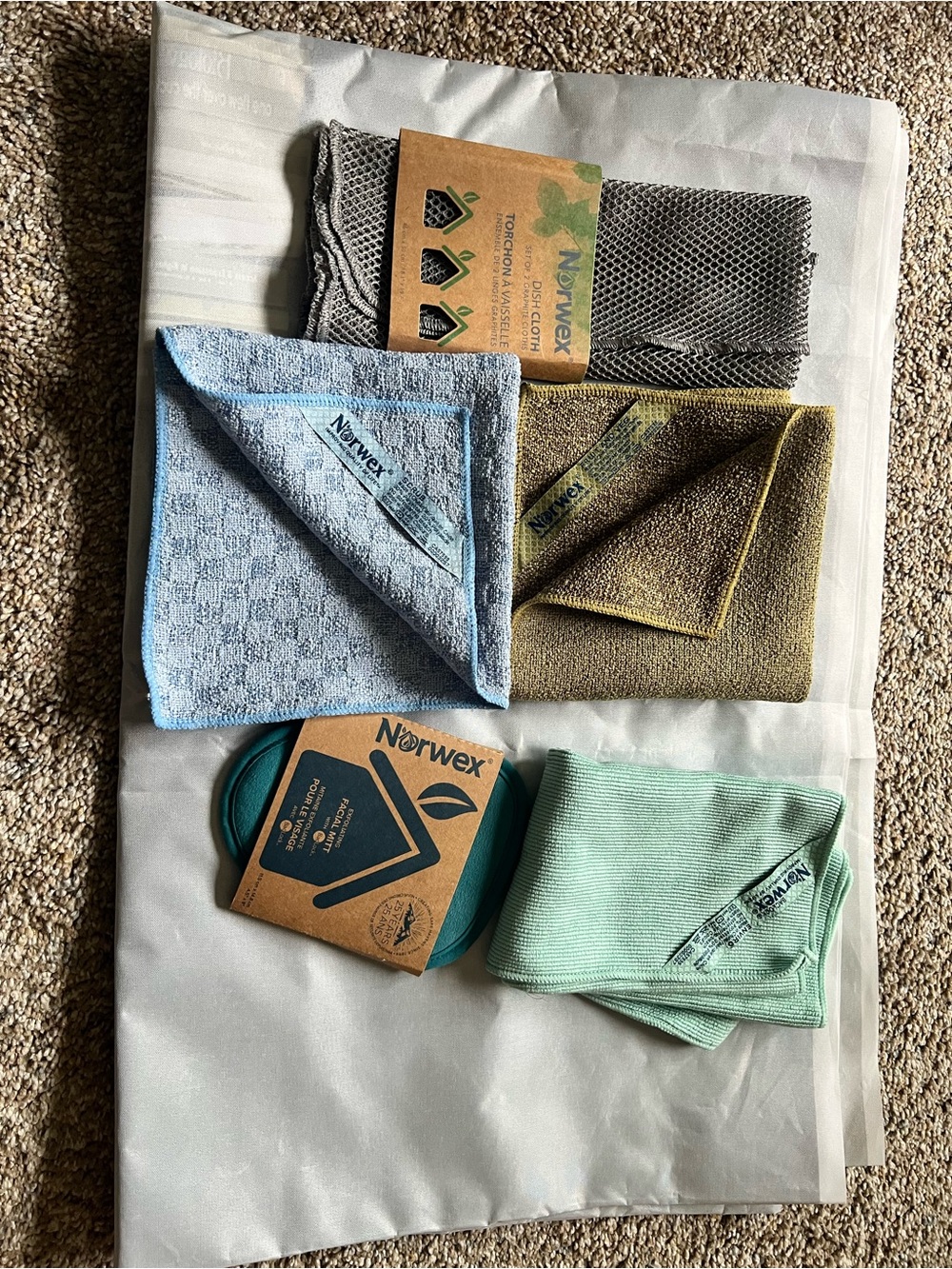 Norwex Cleaning Cloth Set - Light Blue, Green, Brown, Gray